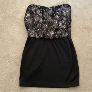 Black Floral body con dress